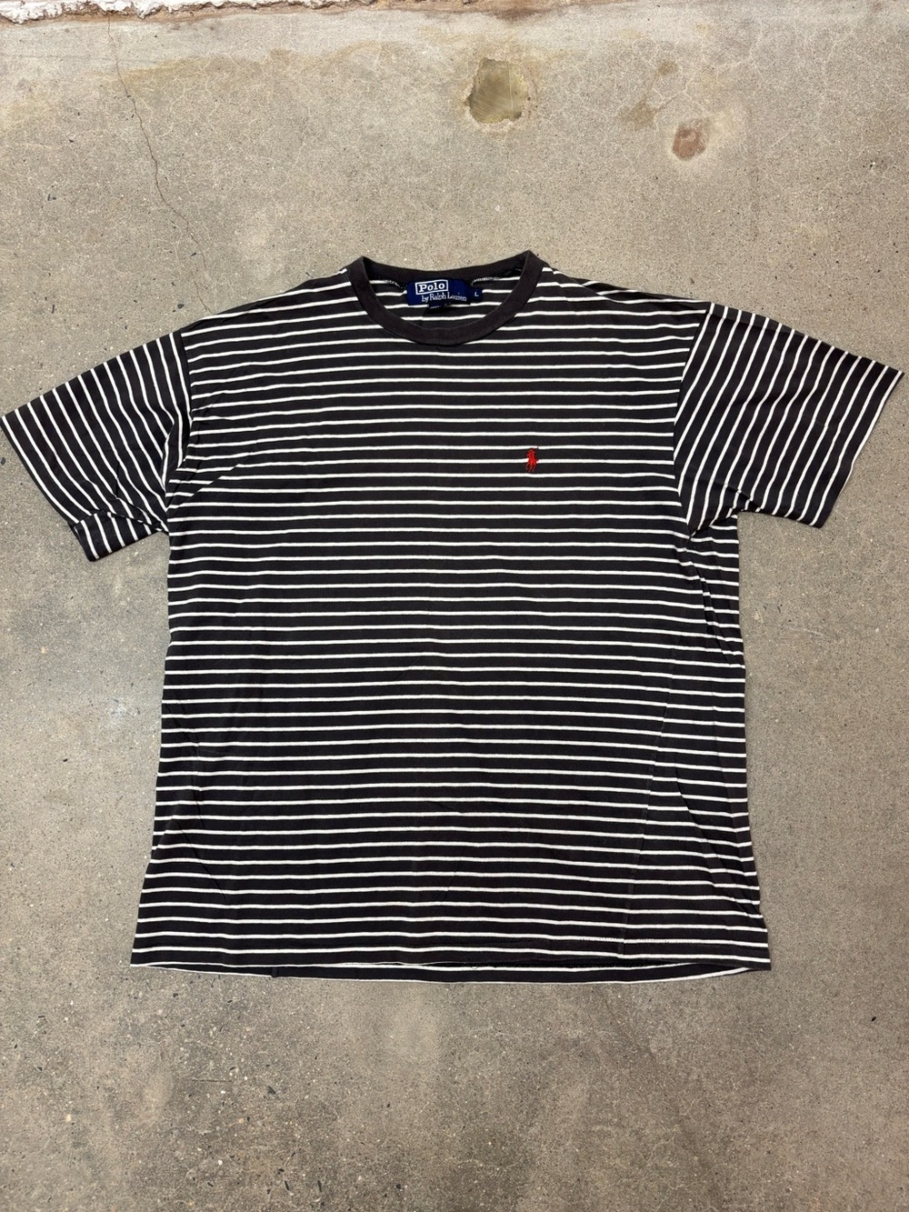 Polo by Ralph Lauren Grey & White Striped Tee with Red Pony